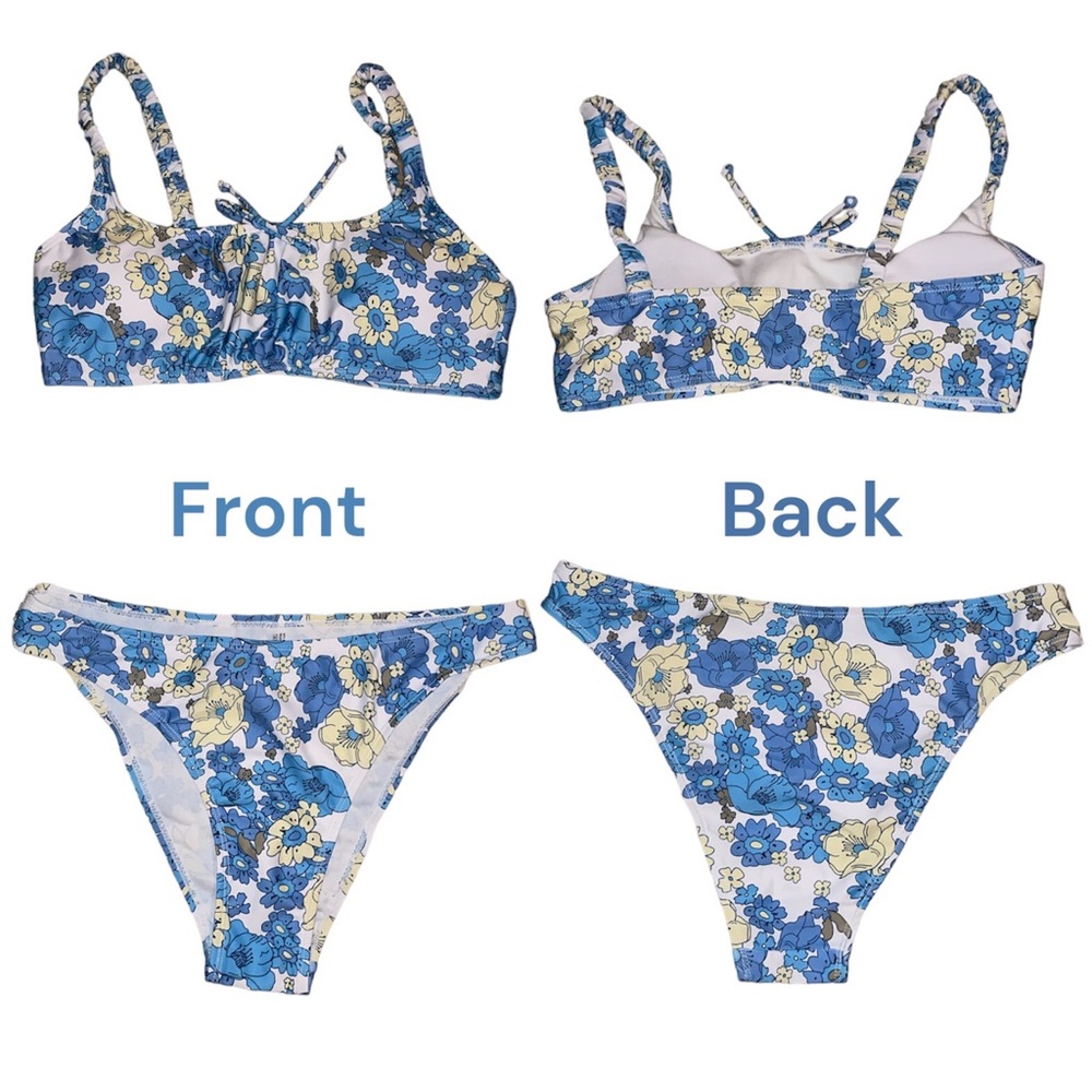 Shein Floral Print Hipster Bikini Knot Front Wireless Women Size L NEW I…